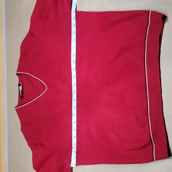 The Gleneagles Range Size Unknown Red Wool V Neck Sweater Blue & White Accents - Picture 5 of 10